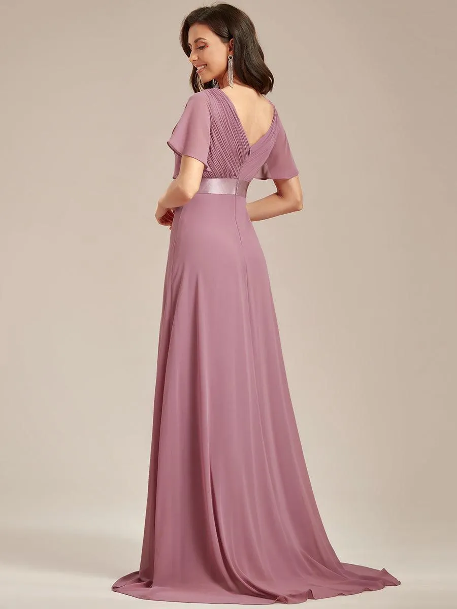 Robe mariage invitée fluide élégante en mousseline à taille haute