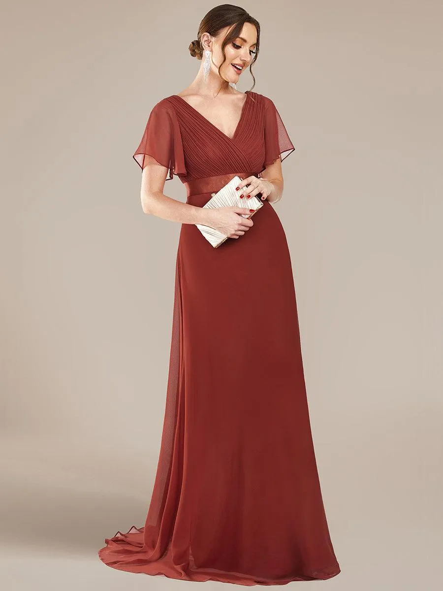 Robe mariage invitée fluide élégante en mousseline à taille haute