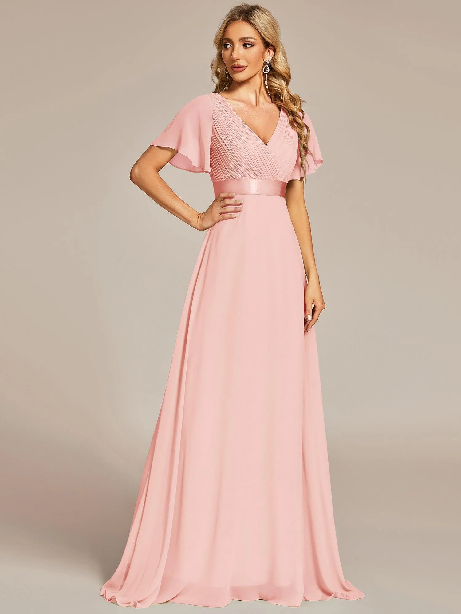Robe mariage invitée fluide élégante en mousseline à taille haute
