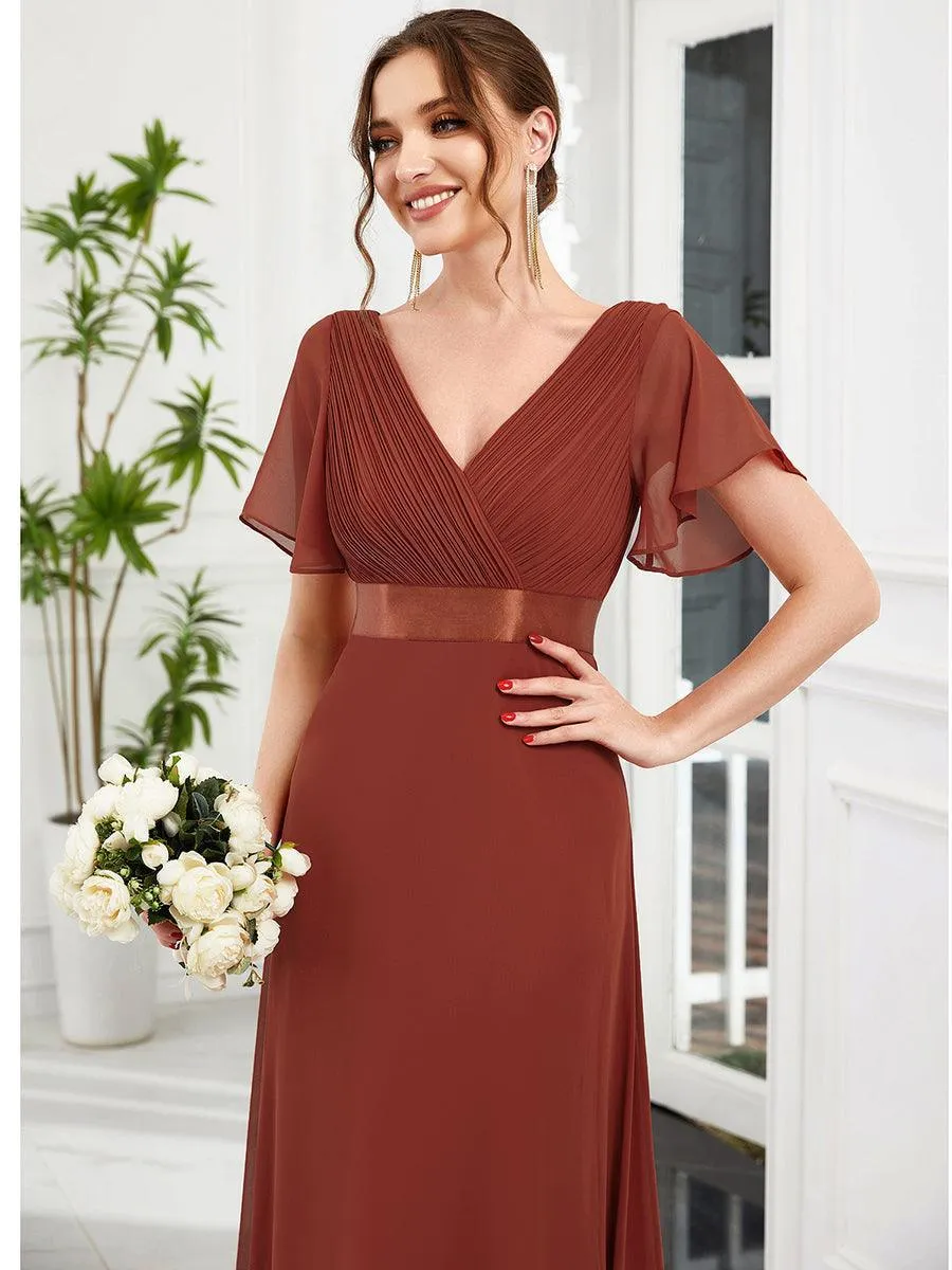 Robe mariage invitée fluide élégante en mousseline à taille haute