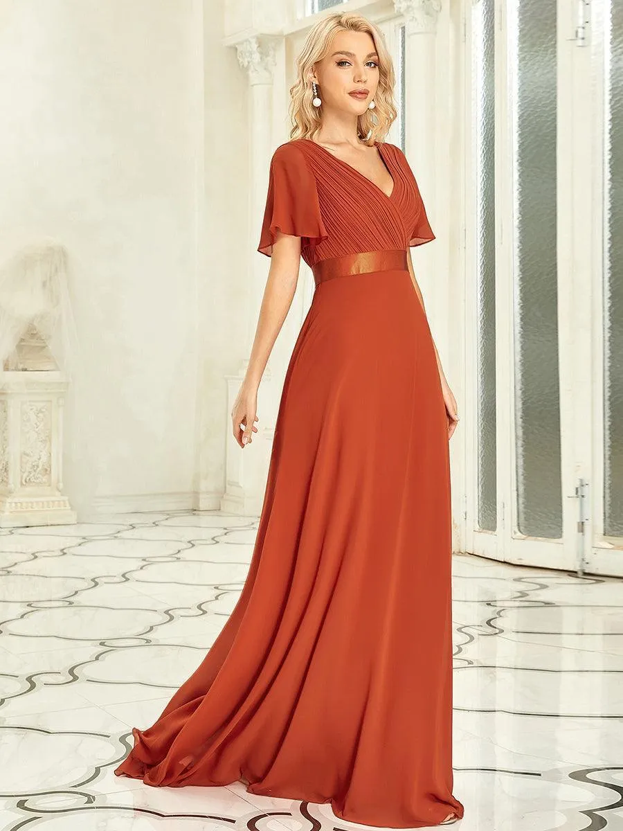 Robe mariage invitée fluide élégante en mousseline à taille haute
