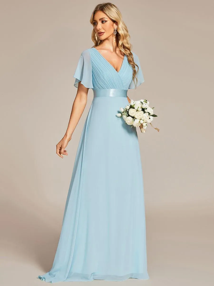 Robe mariage invitée fluide élégante en mousseline à taille haute