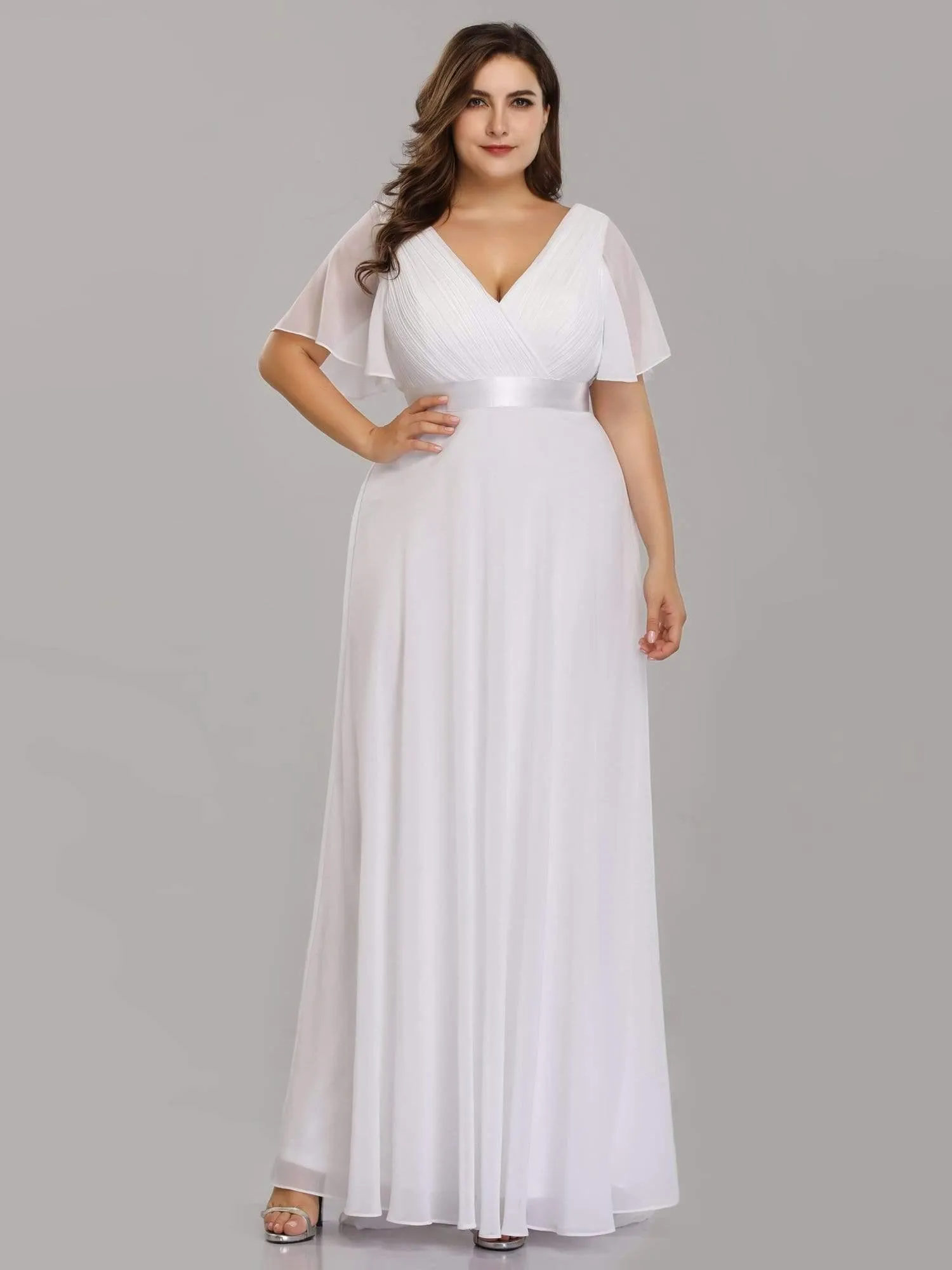 Robe mariage invitée fluide élégante en mousseline à taille haute