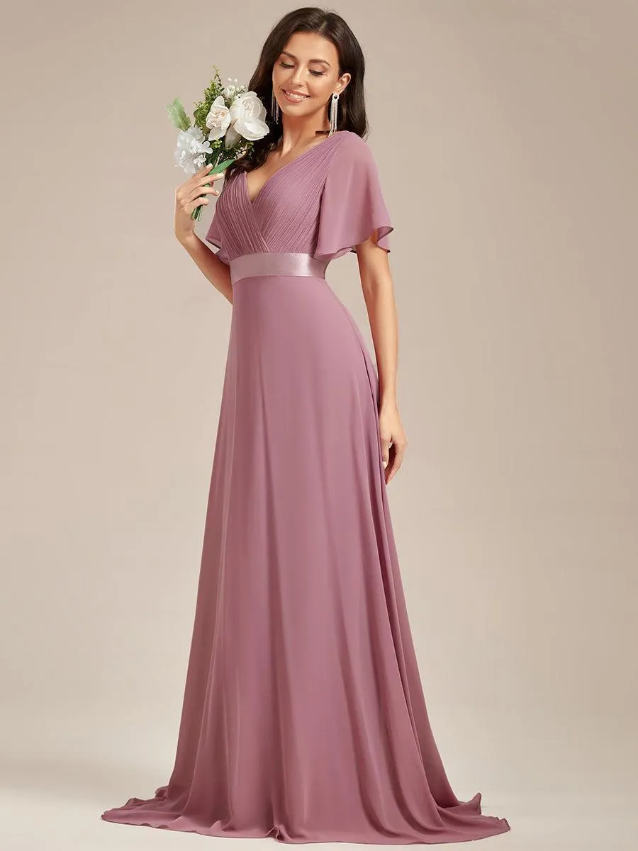 Robe mariage invitée fluide élégante en mousseline à taille haute