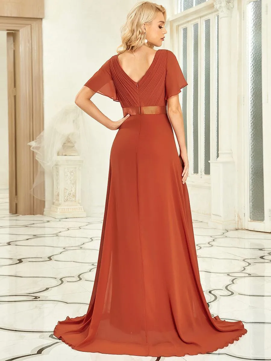 Robe mariage invitée fluide élégante en mousseline à taille haute