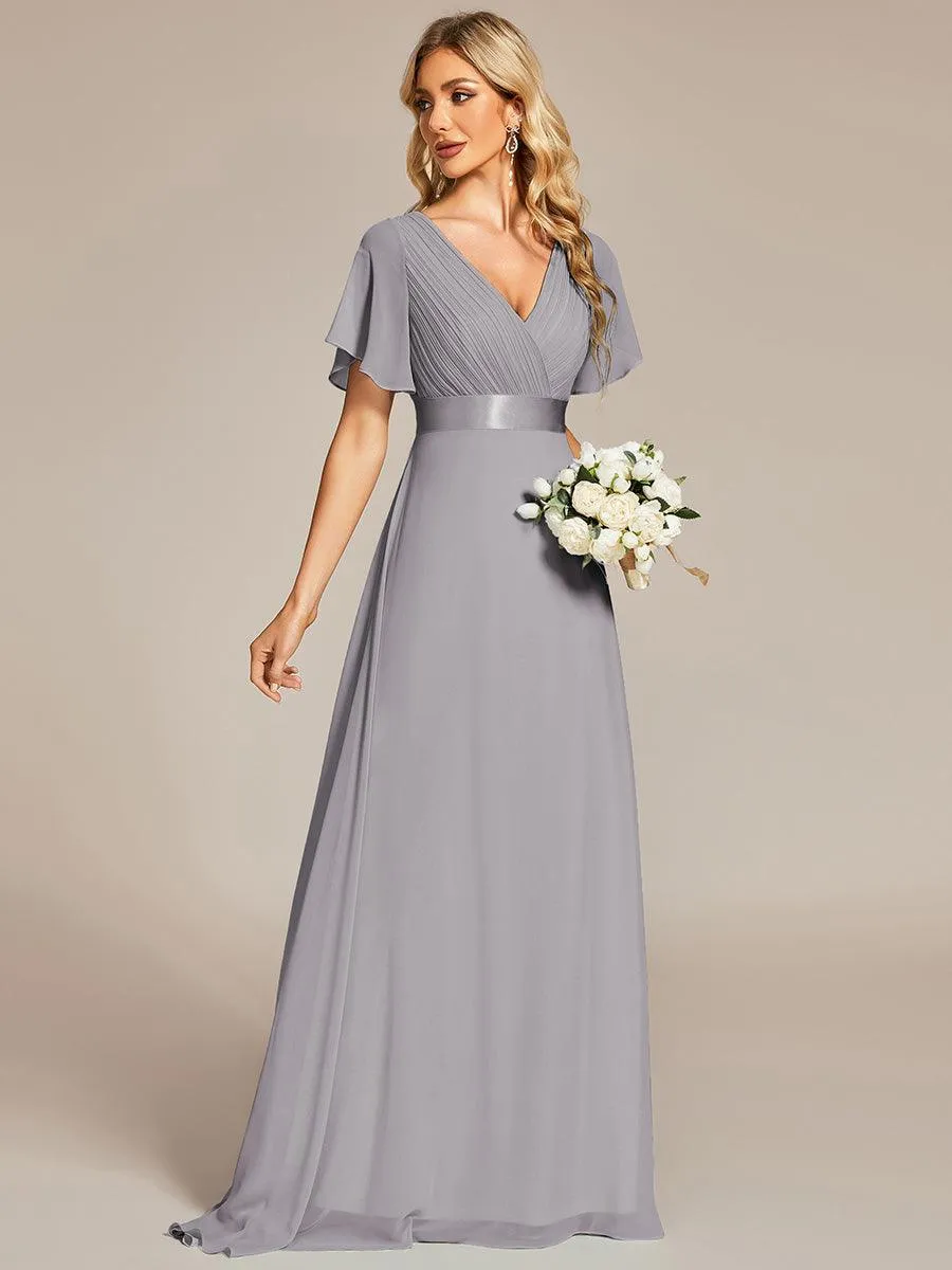 Robe mariage invitée fluide élégante en mousseline à taille haute