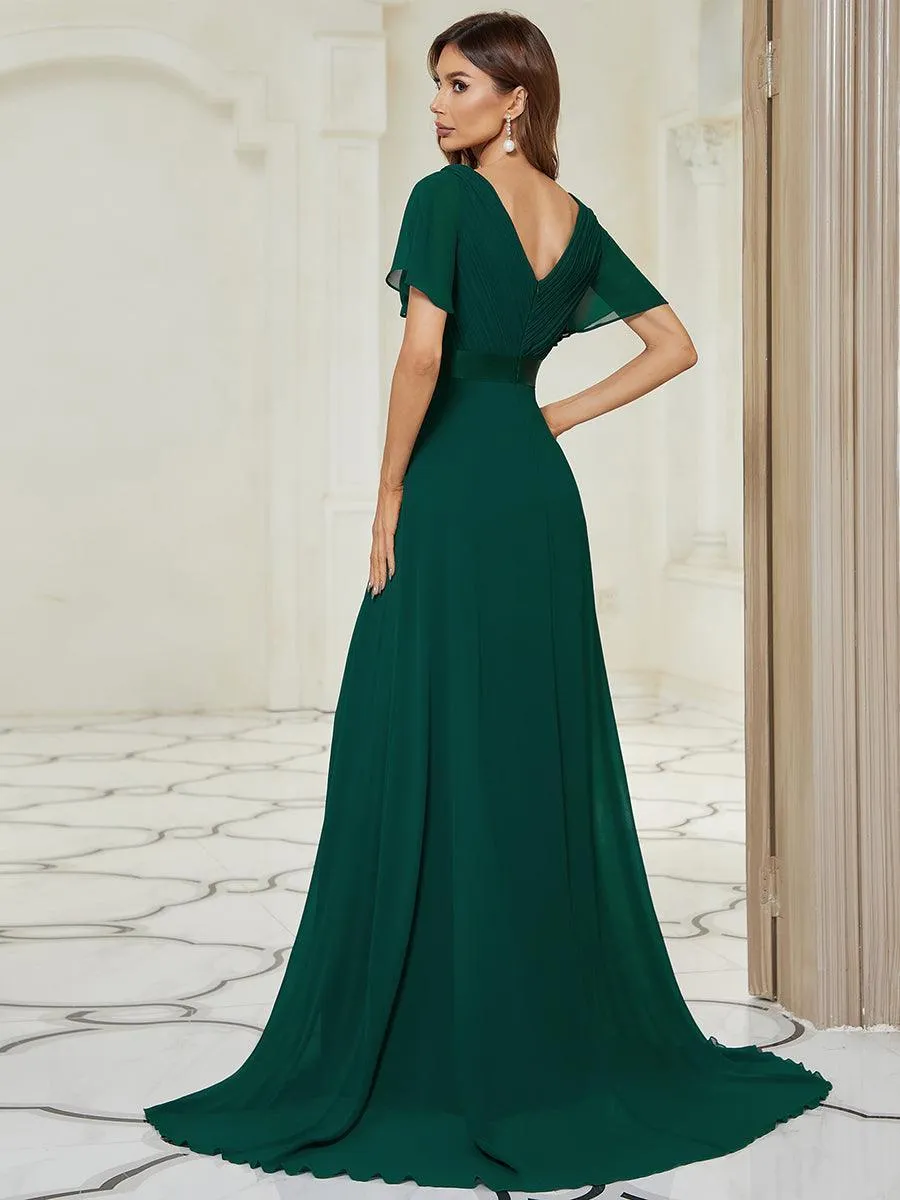Robe mariage invitée fluide élégante en mousseline à taille haute