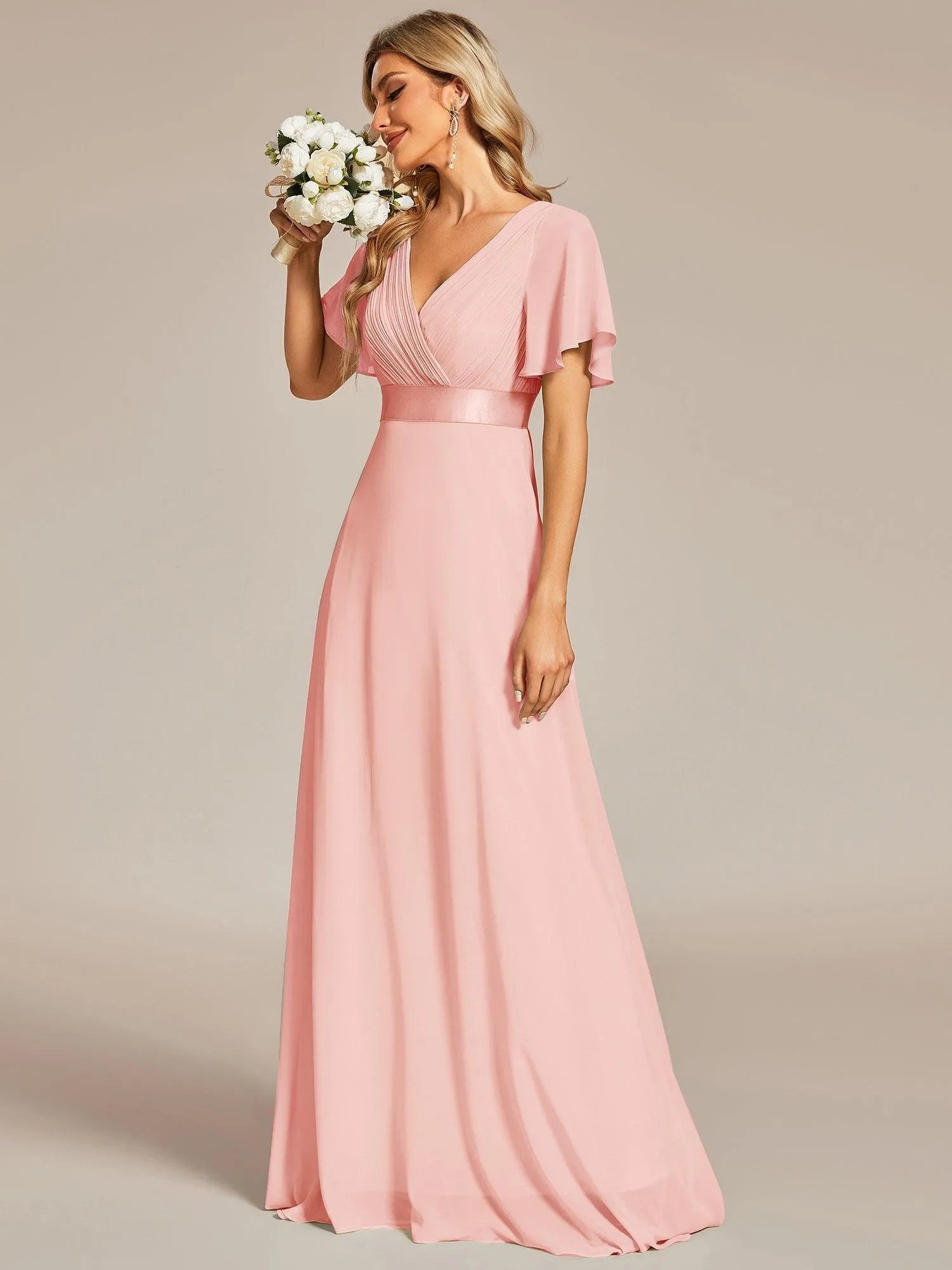 Robe mariage invitée fluide élégante en mousseline à taille haute