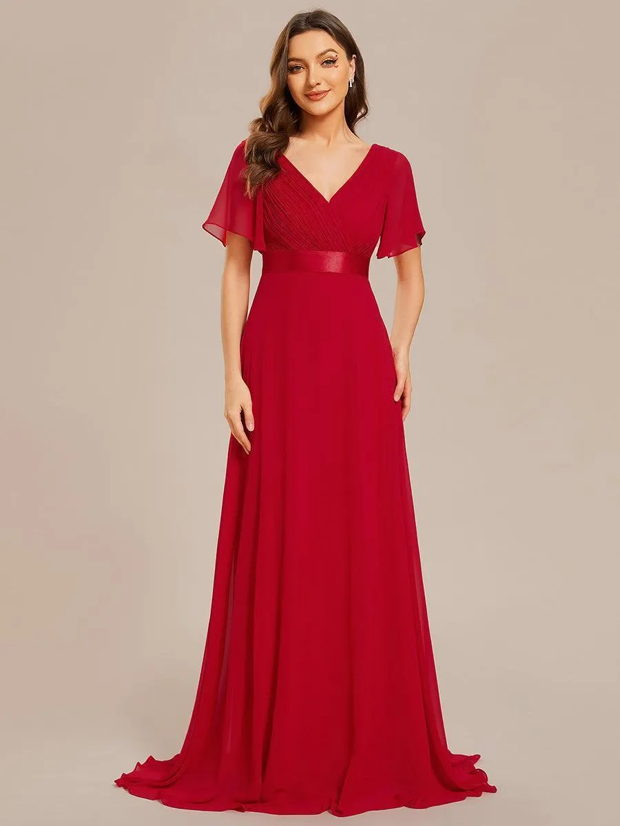 Robe mariage invitée fluide élégante en mousseline à taille haute