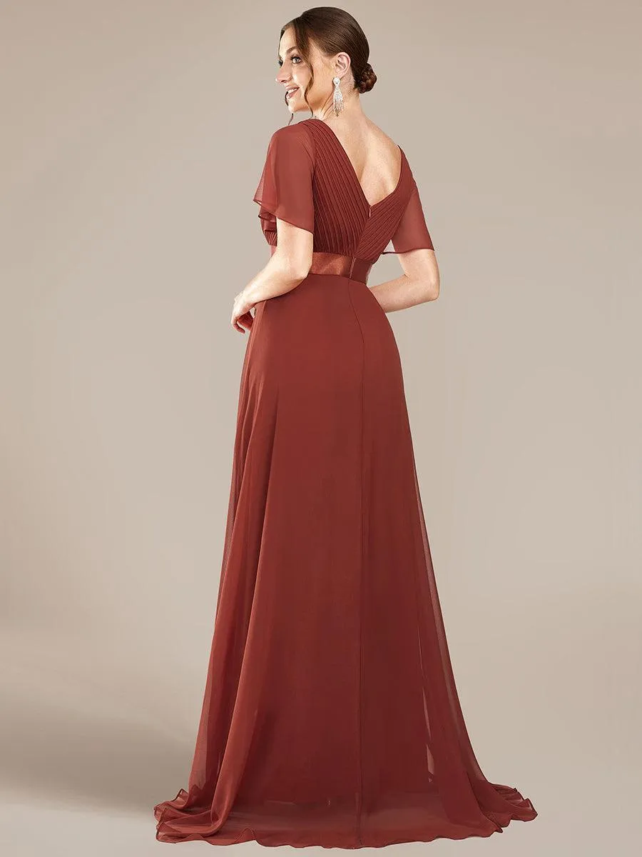 Robe mariage invitée fluide élégante en mousseline à taille haute
