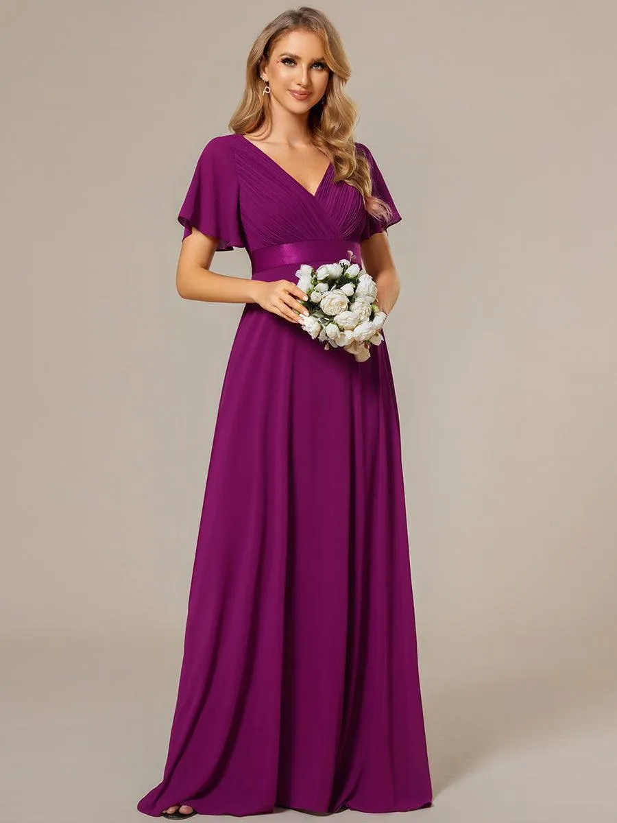 Robe mariage invitée fluide élégante en mousseline à taille haute