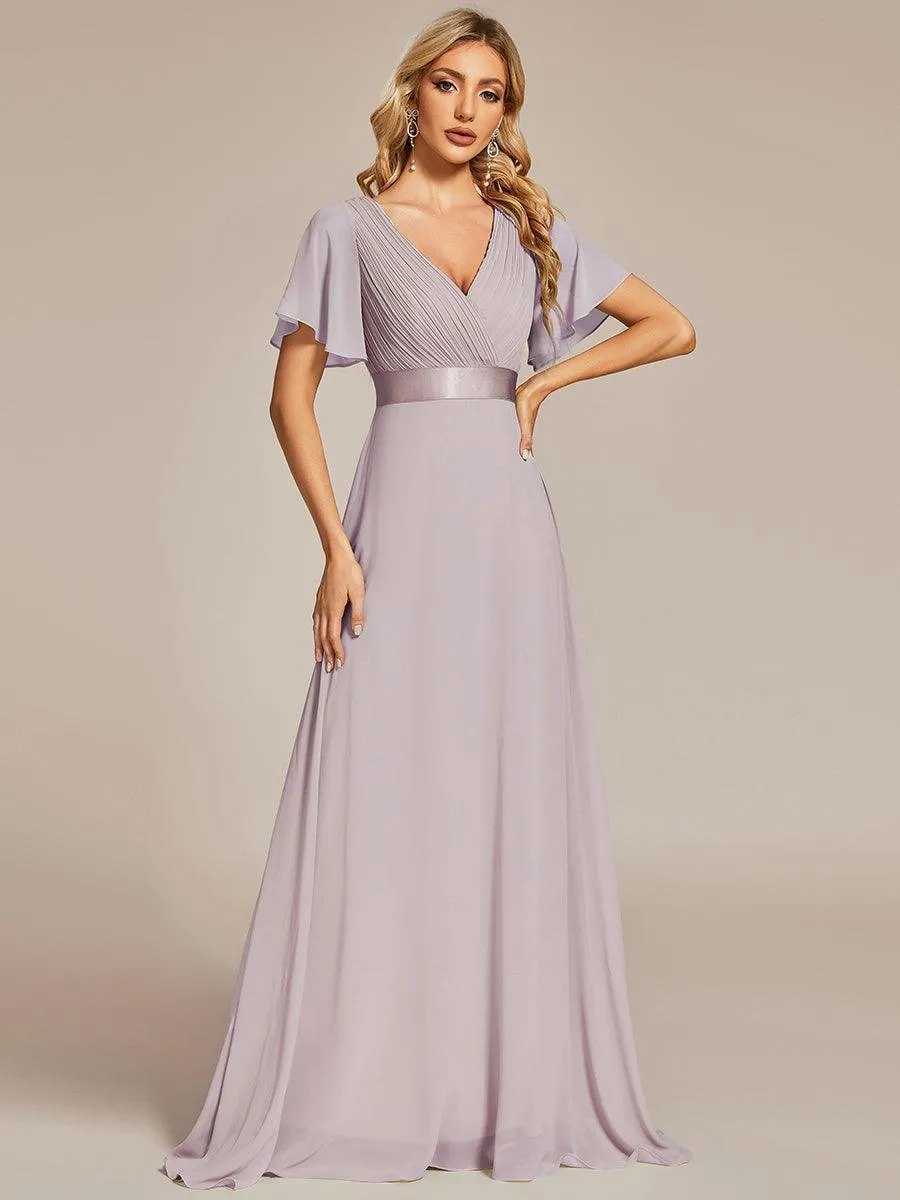 Robe mariage invitée fluide élégante en mousseline à taille haute