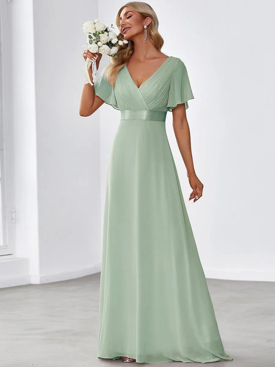 Robe mariage invitée fluide élégante en mousseline à taille haute