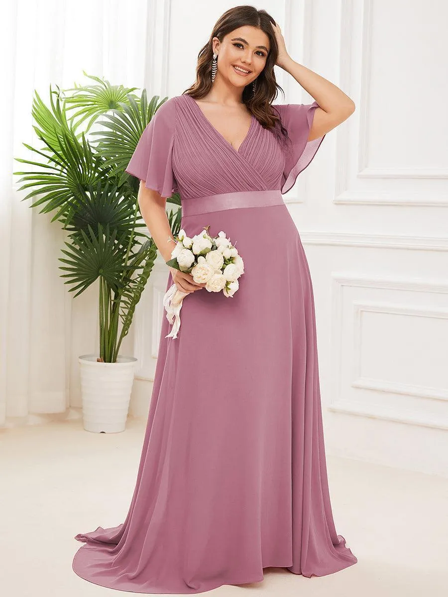 Robe mariage invitée fluide élégante en mousseline à taille haute