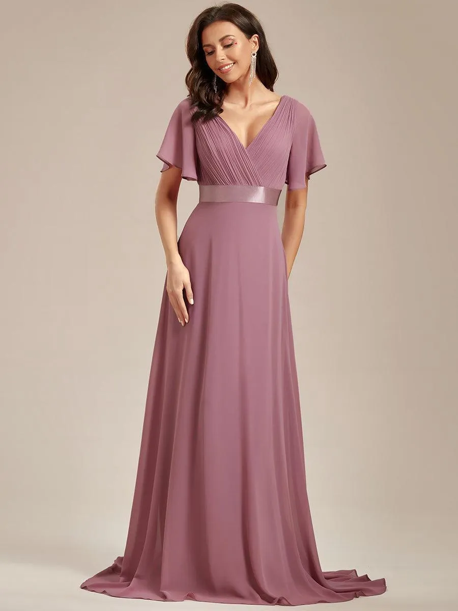 Robe mariage invitée fluide élégante en mousseline à taille haute