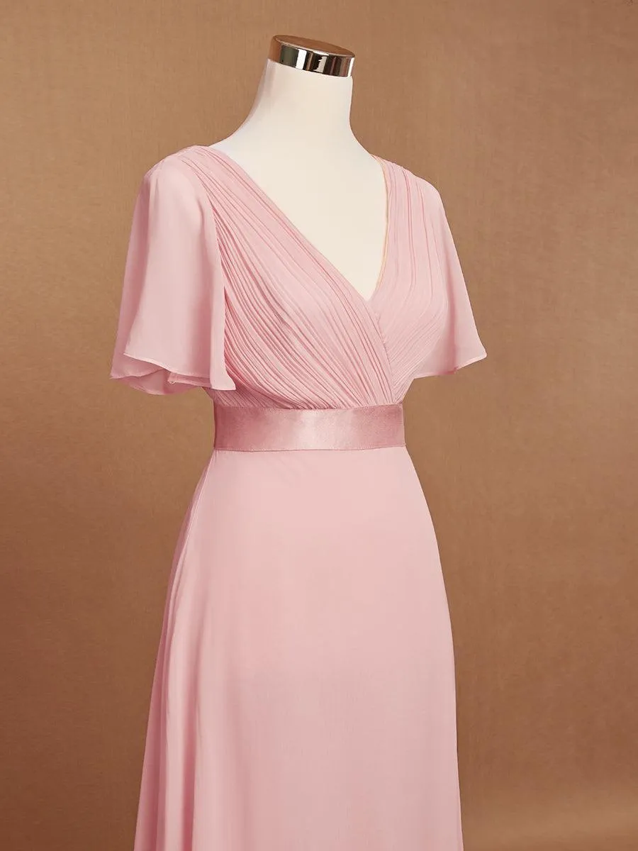 Robe mariage invitée fluide élégante en mousseline à taille haute