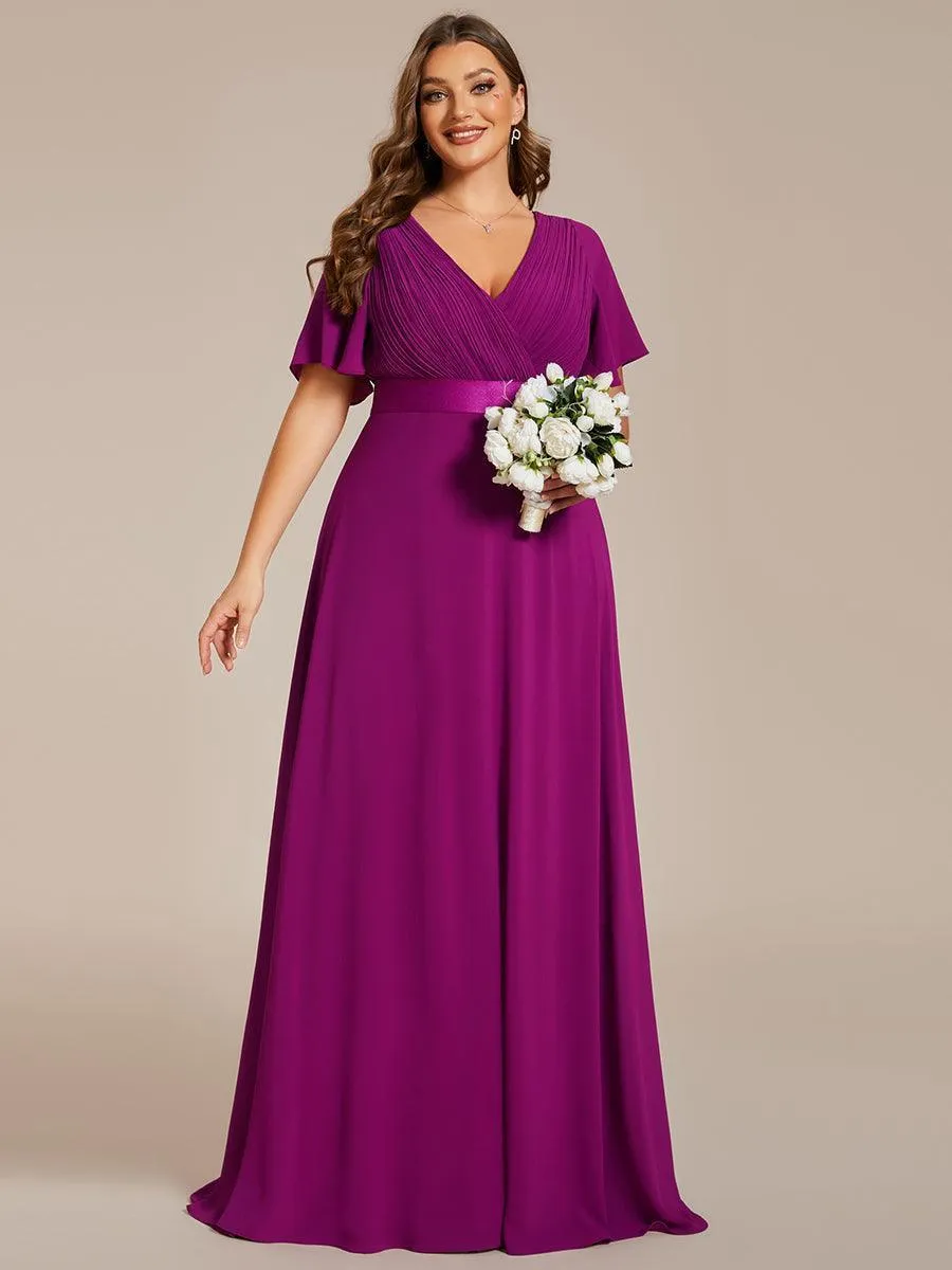 Robe mariage invitée fluide élégante en mousseline à taille haute