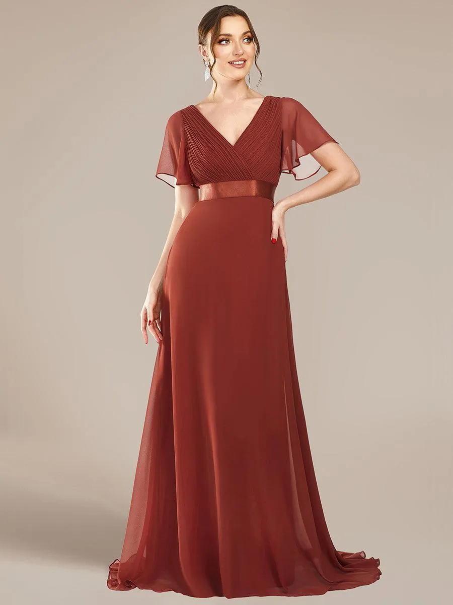 Robe mariage invitée fluide élégante en mousseline à taille haute