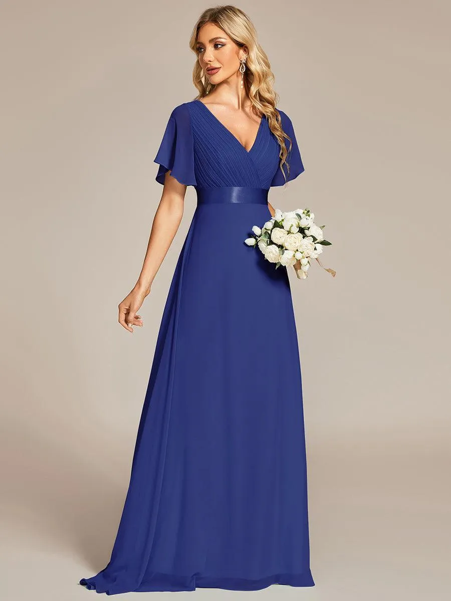 Robe mariage invitée fluide élégante en mousseline à taille haute