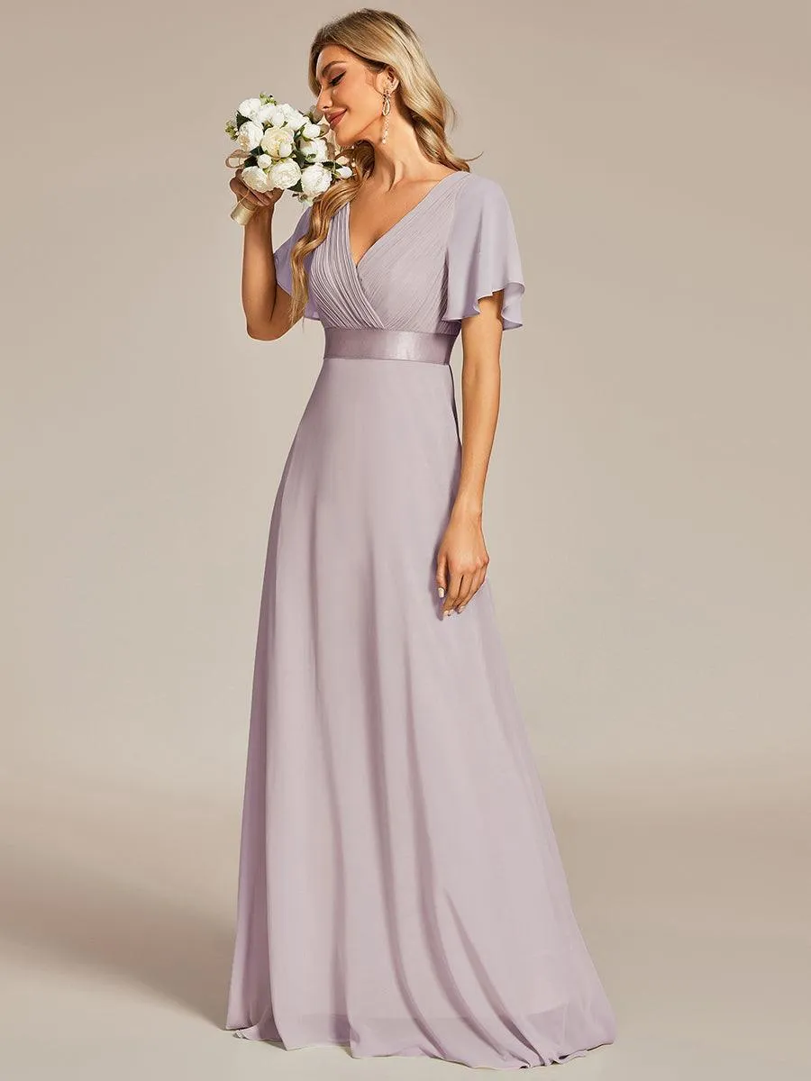 Robe mariage invitée fluide élégante en mousseline à taille haute