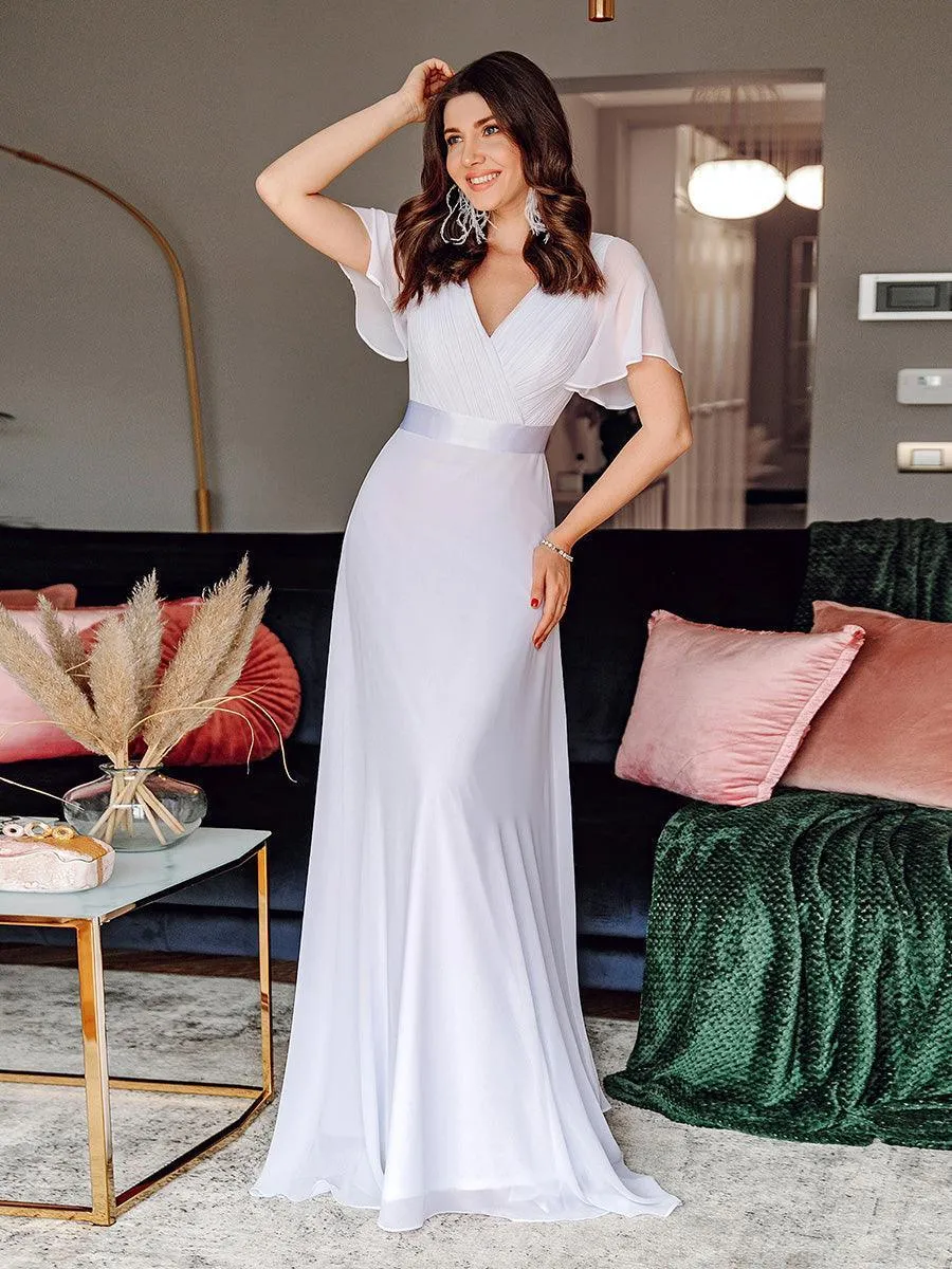 Robe mariage invitée fluide élégante en mousseline à taille haute