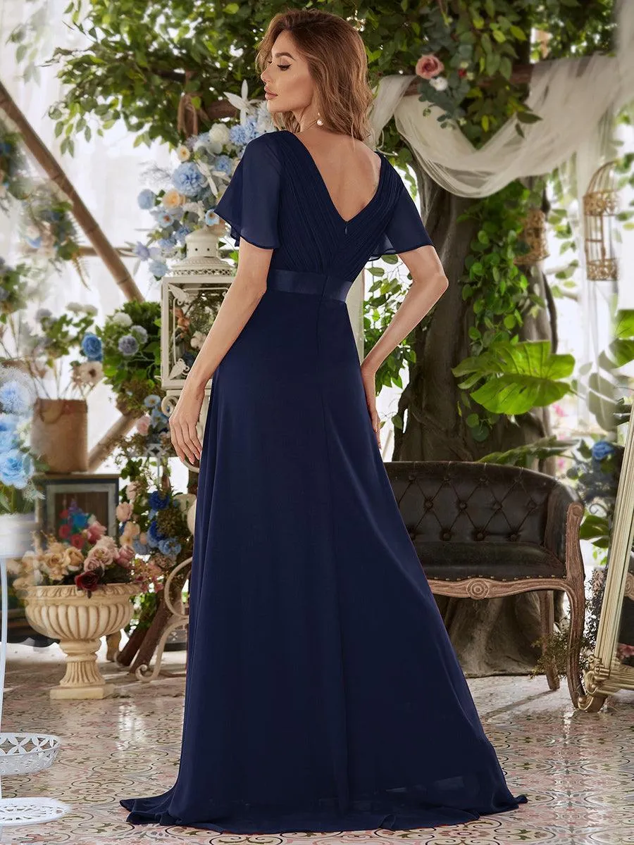 Robe mariage invitée fluide élégante en mousseline à taille haute