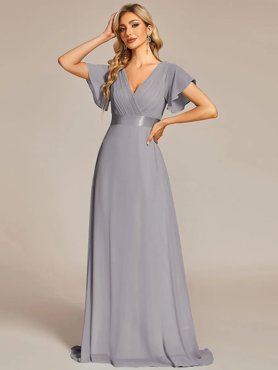 Robe mariage invitée fluide élégante en mousseline à taille haute