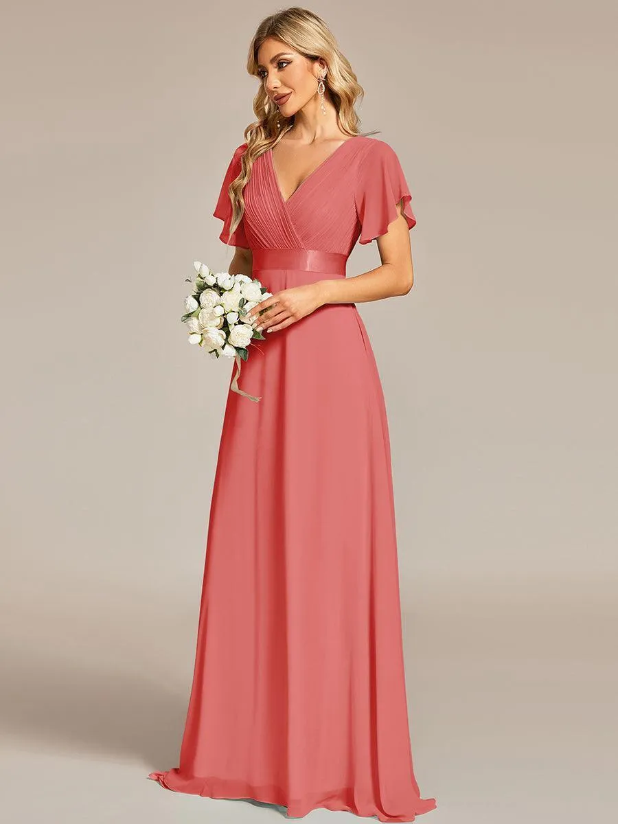 Robe mariage invitée fluide élégante en mousseline à taille haute