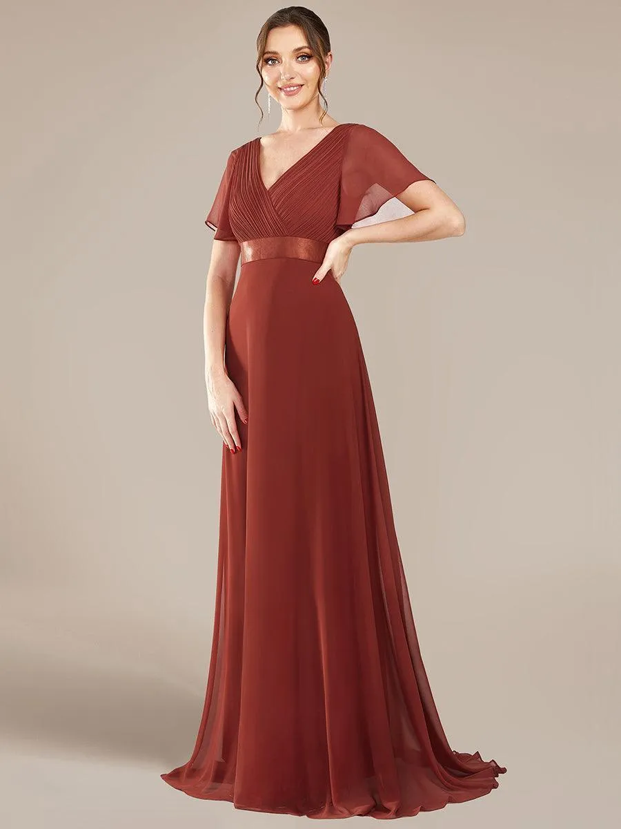 Robe mariage invitée fluide élégante en mousseline à taille haute