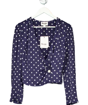 Rouje Paris Blue polka dot Tressie Long Sleeve Wrap Blouse UK 12