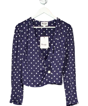 Rouje Paris Blue polkadot Tressie Long Sleeve Wrap Blouse UK 8