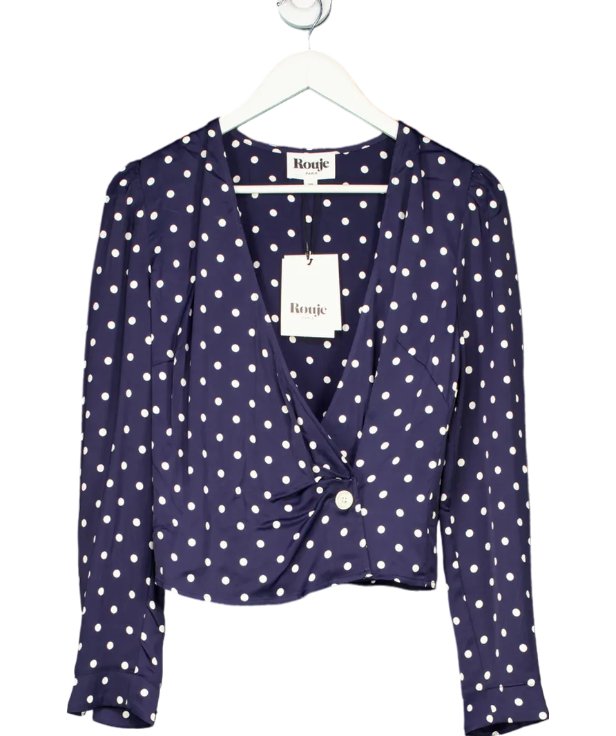 Rouje Paris Blue polkadot Tressie Long Sleeve Wrap Blouse UK 8