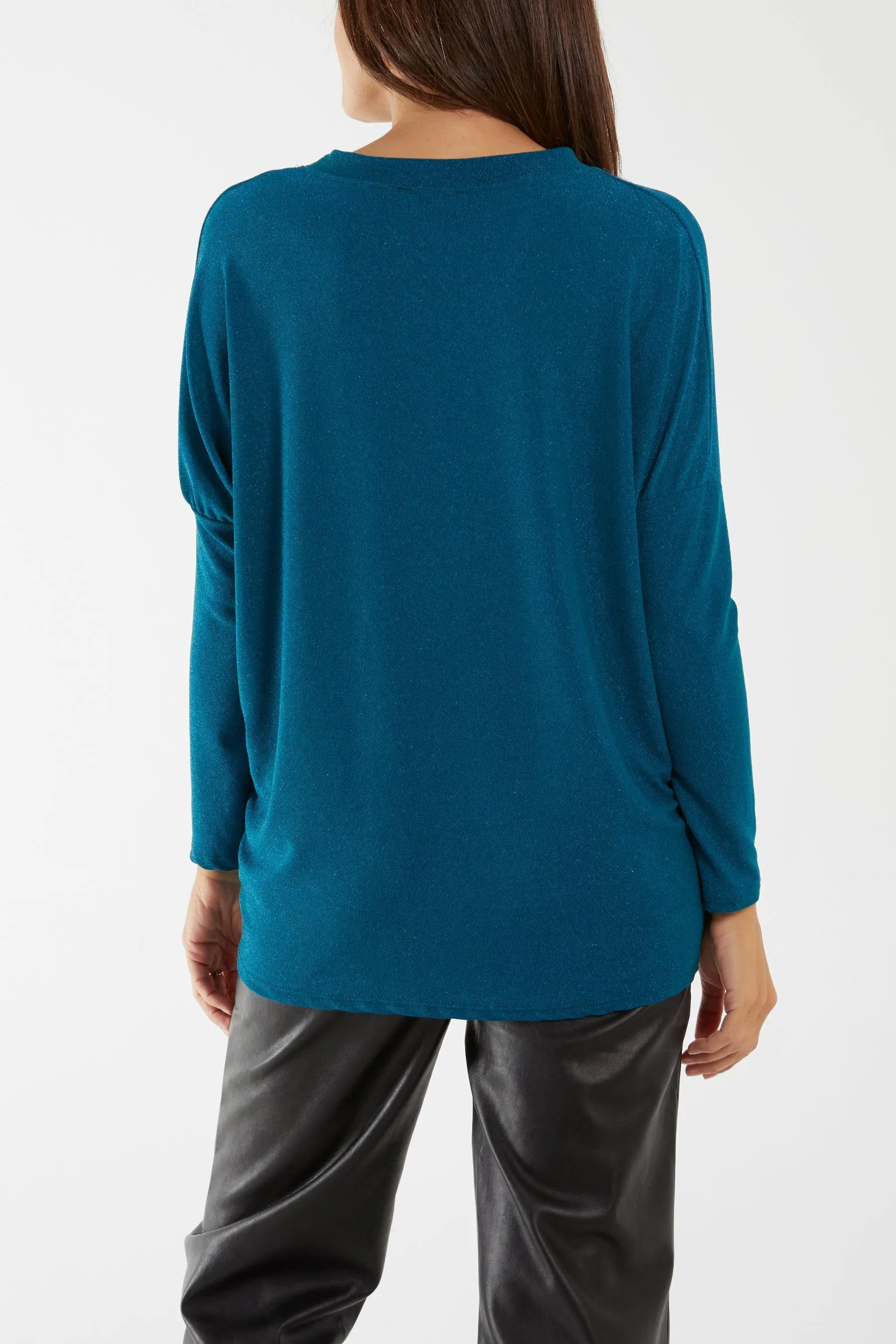 Round Neck Long Sleeve Lurex Top