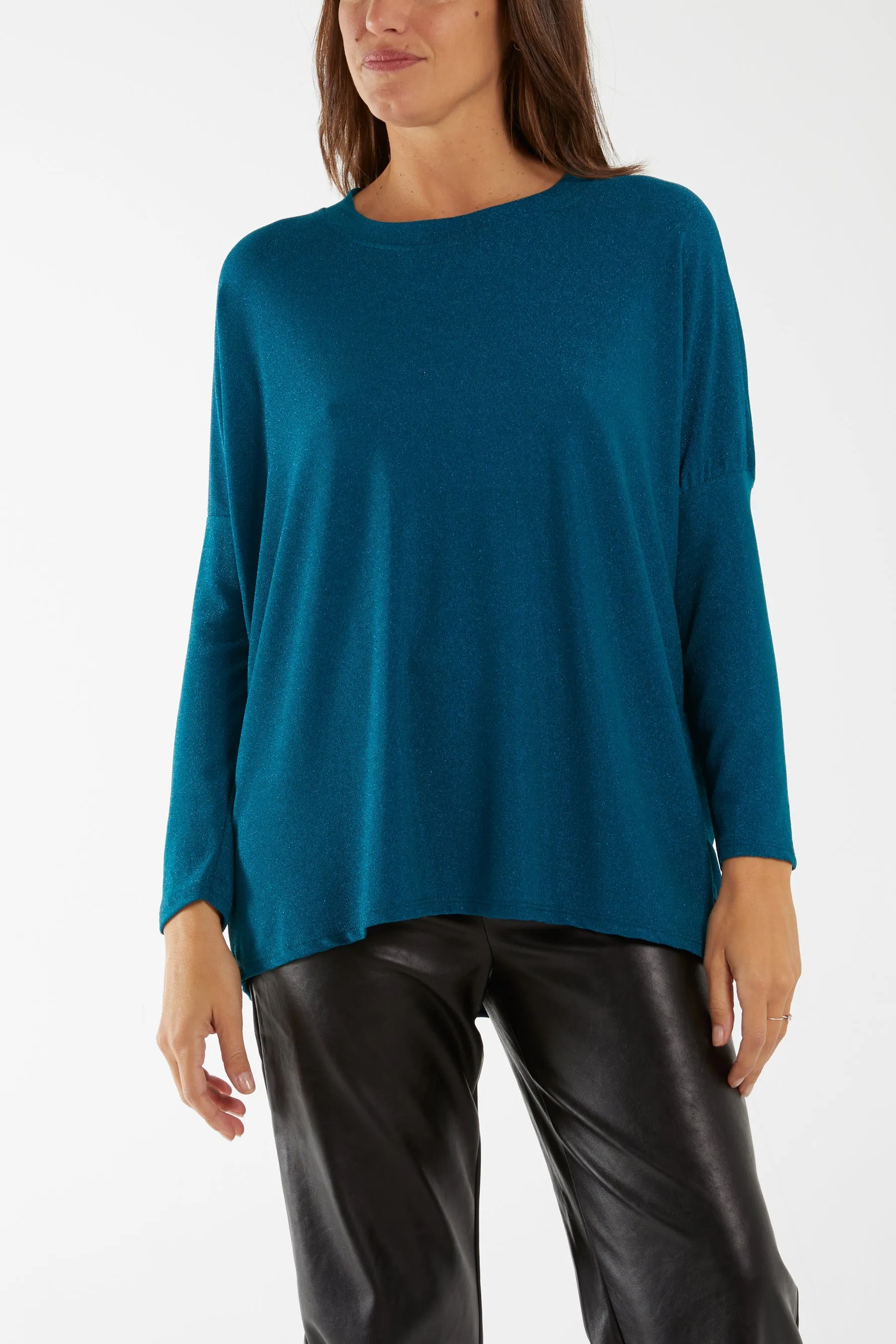 Round Neck Long Sleeve Lurex Top