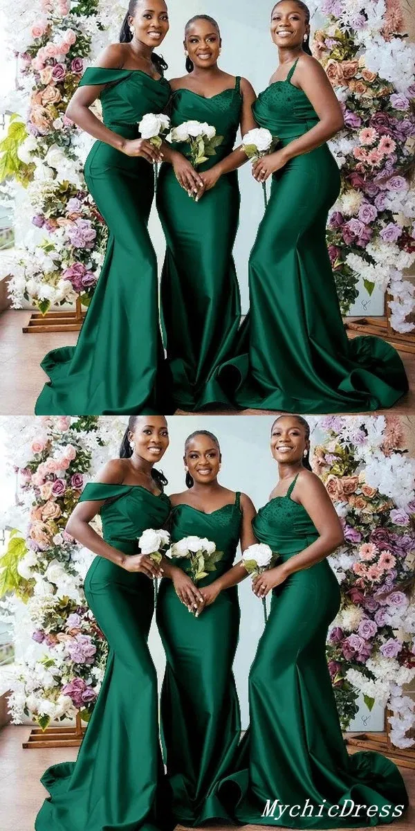 Roycebridal Cheap Emerald Green Bridesmaid Dresses Mermaid Long Off the Shoulder