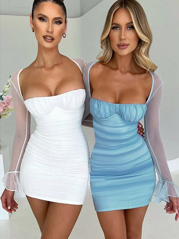 Ruched Sheath Dresses with Square Collar