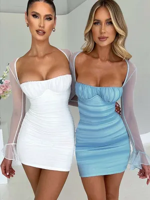Ruched Sheath Dresses with Square Collar