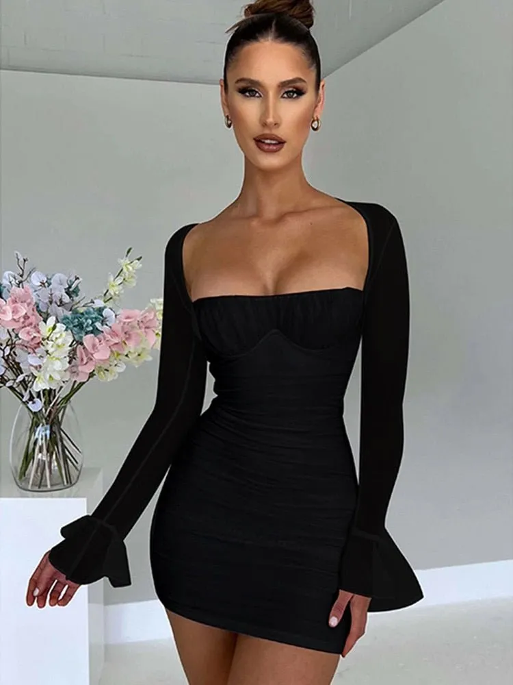 Ruched Sheath Dresses with Square Collar