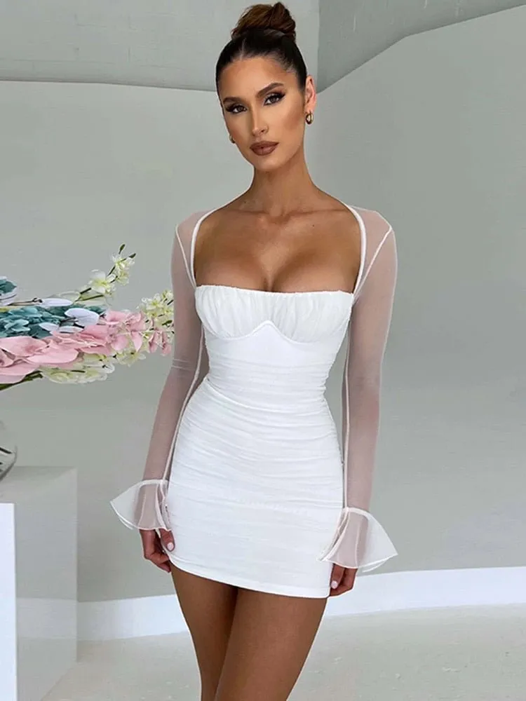 Ruched Sheath Dresses with Square Collar