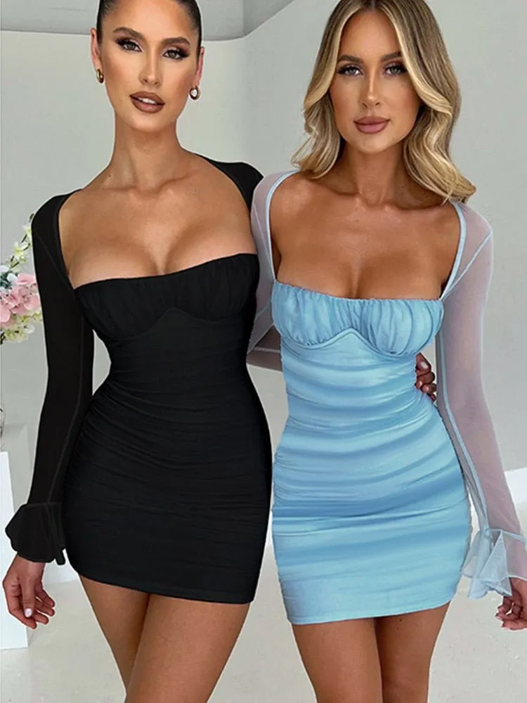 Ruched Sheath Dresses with Square Collar