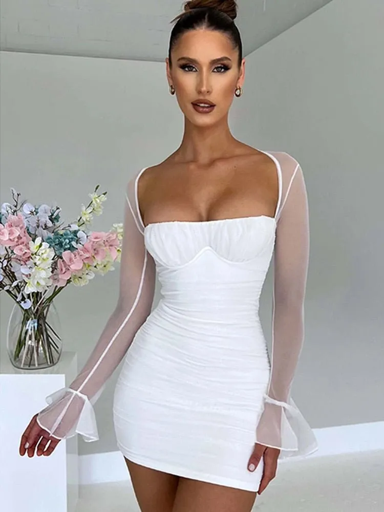 Ruched Sheath Dresses with Square Collar