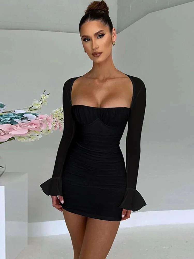 Ruched Sheath Dresses with Square Collar