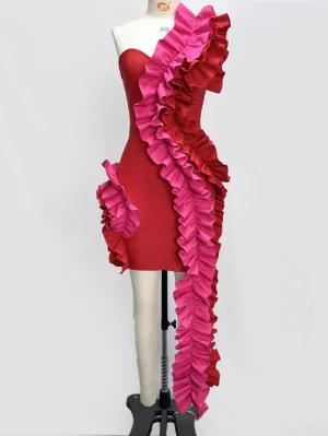 Ruffles Mini Dress 2 Colors One Shoulder Dresses