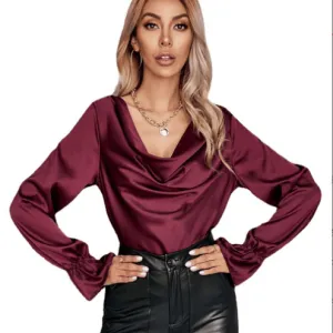 Satin  Cowl Neck Elegant  Blouses