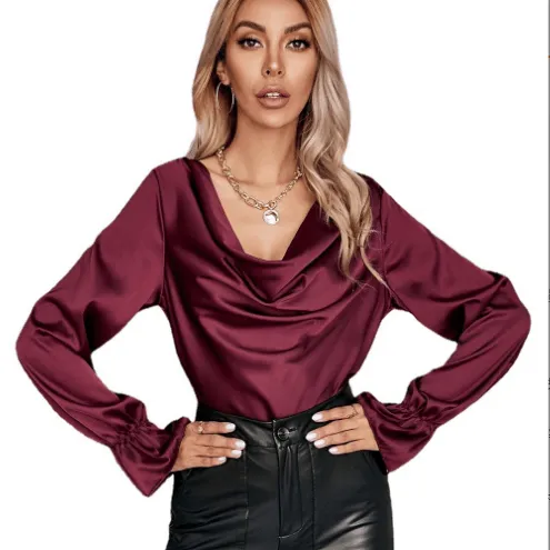 Satin  Cowl Neck Elegant  Blouses