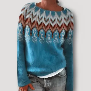 Scandinavische Rib Trui - Fair Isle Patroon - Grof Gebreide Trui Dames