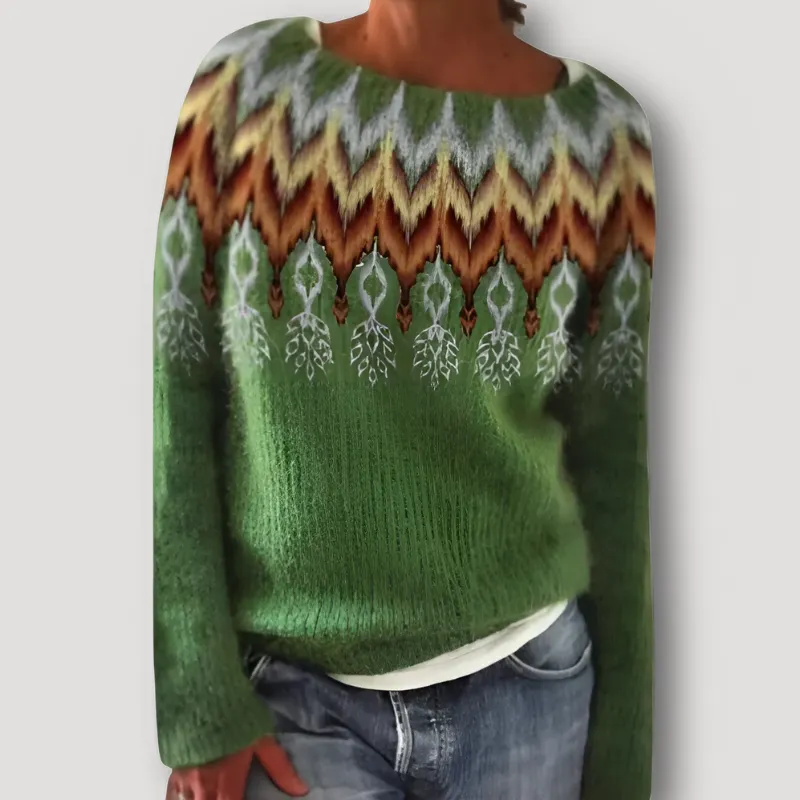 Scandinavische Rib Trui - Fair Isle Patroon - Grof Gebreide Trui Dames