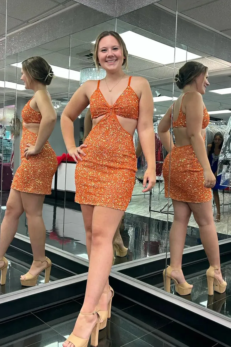 Sequins V Neck Tight Short Homecoming Dresses
