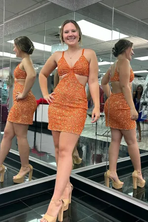 Sequins V Neck Tight Short Homecoming Dresses