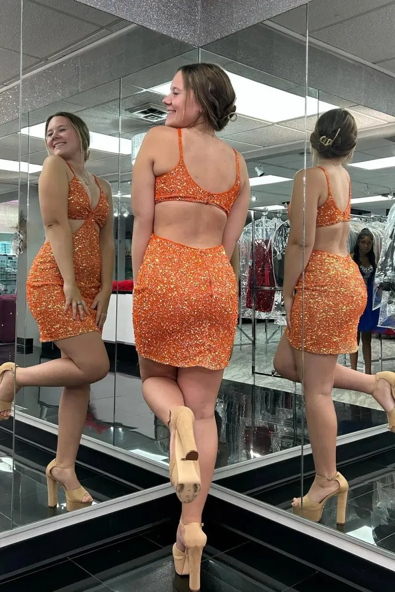 Sequins V Neck Tight Short Homecoming Dresses